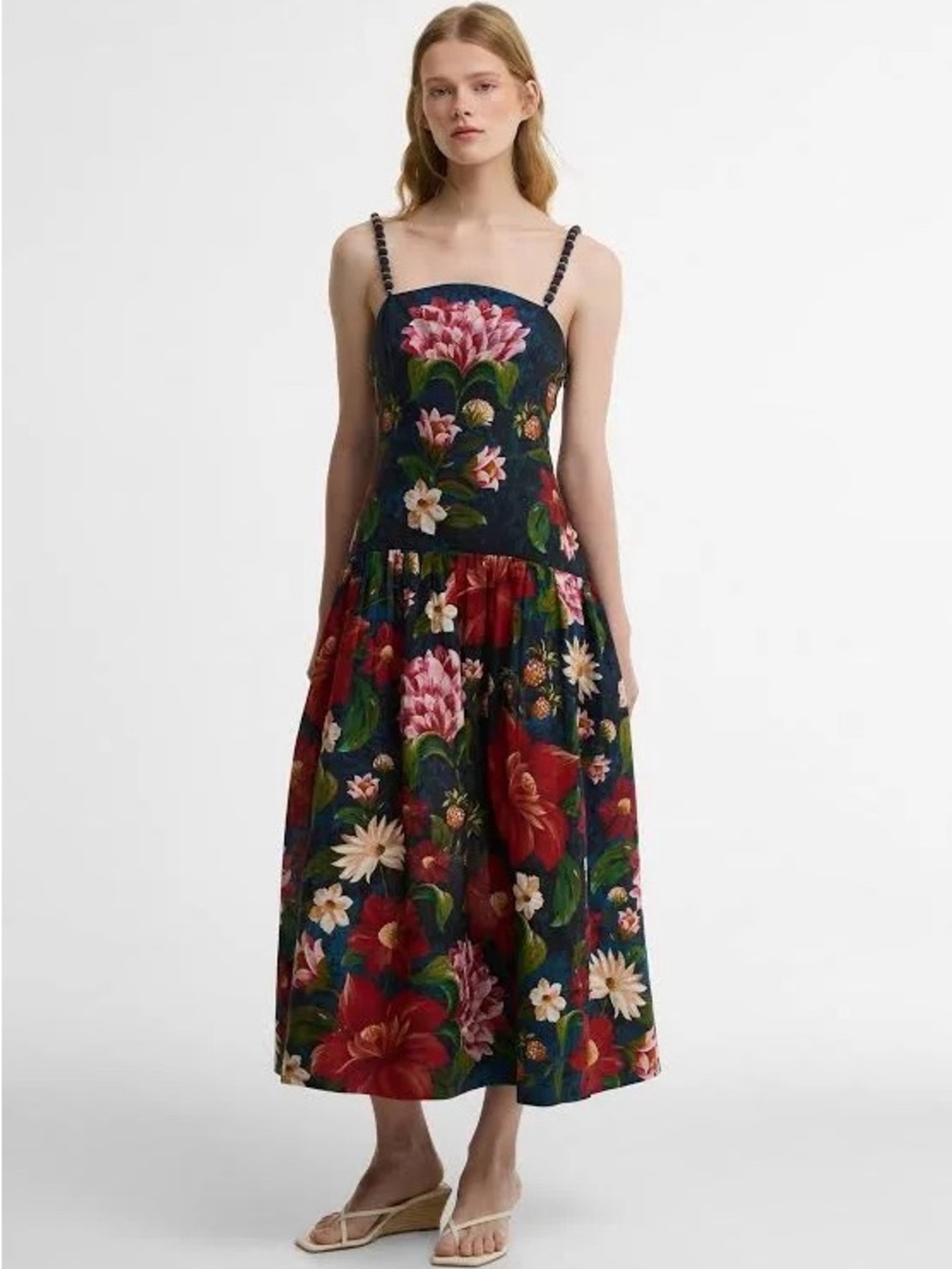 BARBOUR X FARM RIO Wild Flower Dress
Navy Floral Spaghetti-Strap Midi Dress